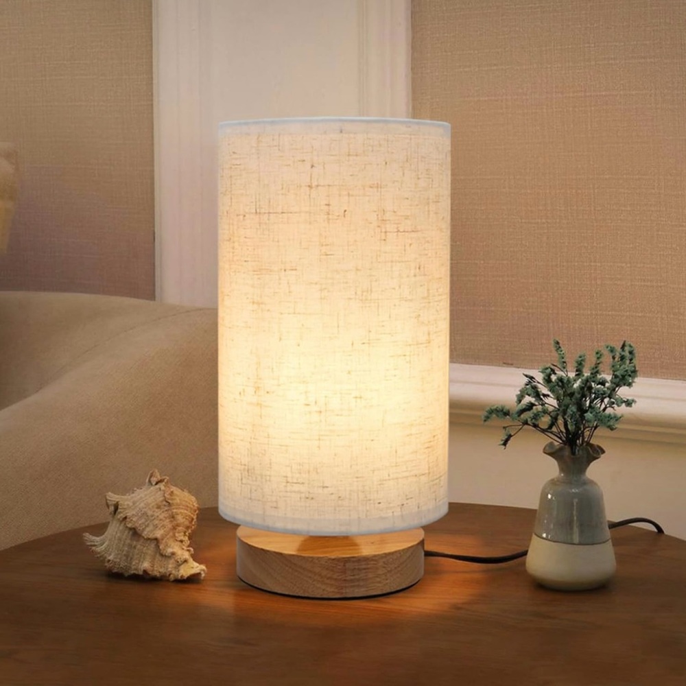 Wood Base Table Lamp with White Shade